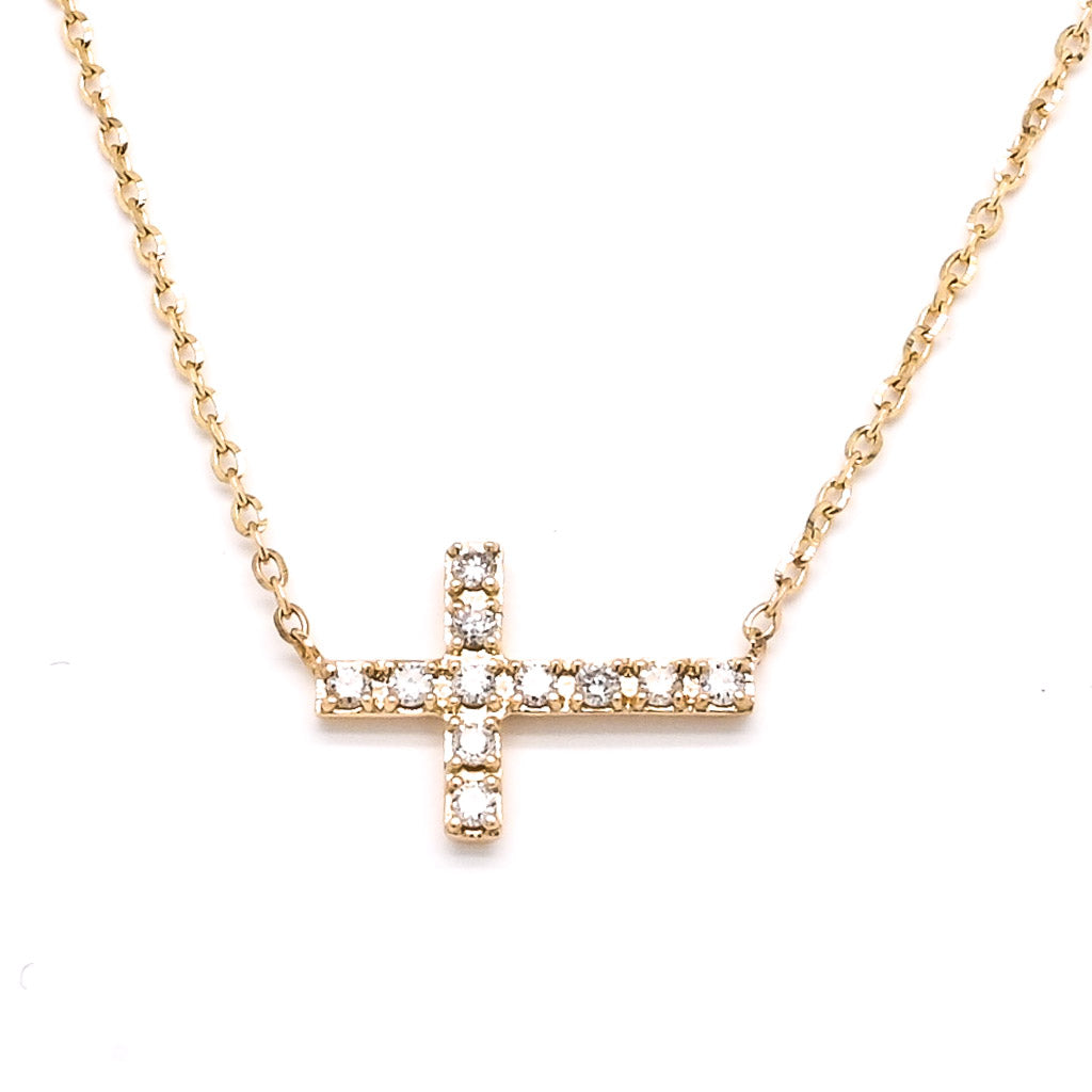 14KT Yellow Gold 18" 0.09CTW Diamond Cross  Necklace.