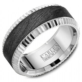 Carlex 14KT White Gold & Carbon Fiber Inlay Wedding Band.