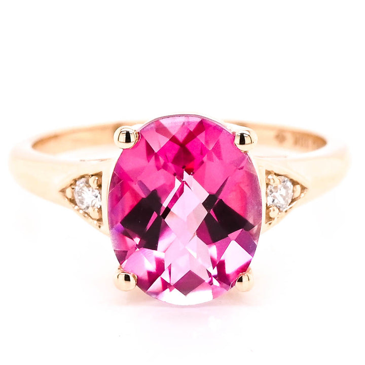Fire & Ice 10KT Yellow Gold 2.00CT Pink Topaz & Canadian Diamond Ring.