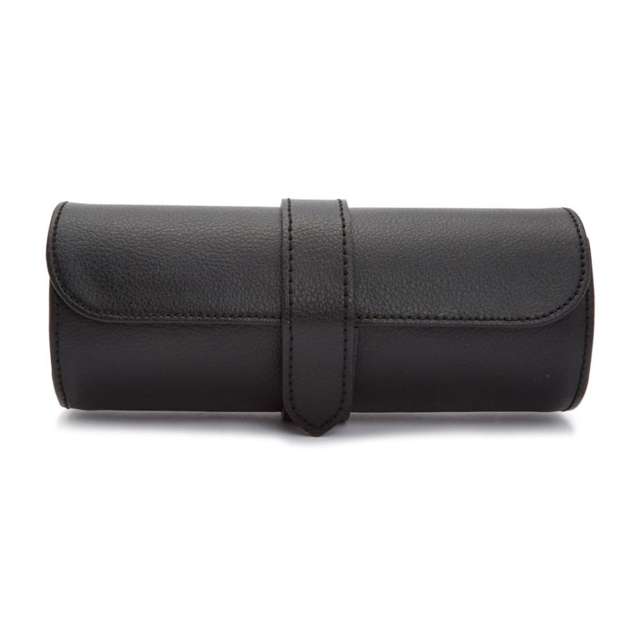 graziella WOLF Roadster Triple Watch Roll. Black Ebony