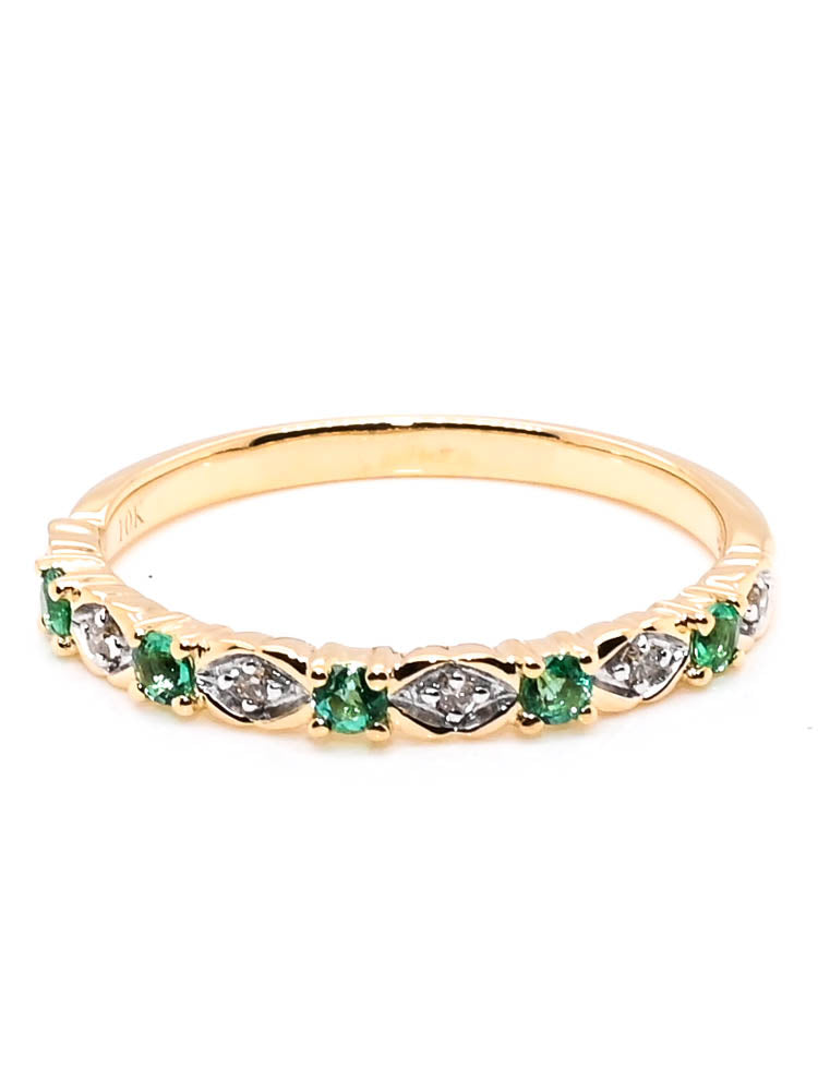 graziella 10KT Yellow Gold 0.20CTW Emerald & Diamond Ring