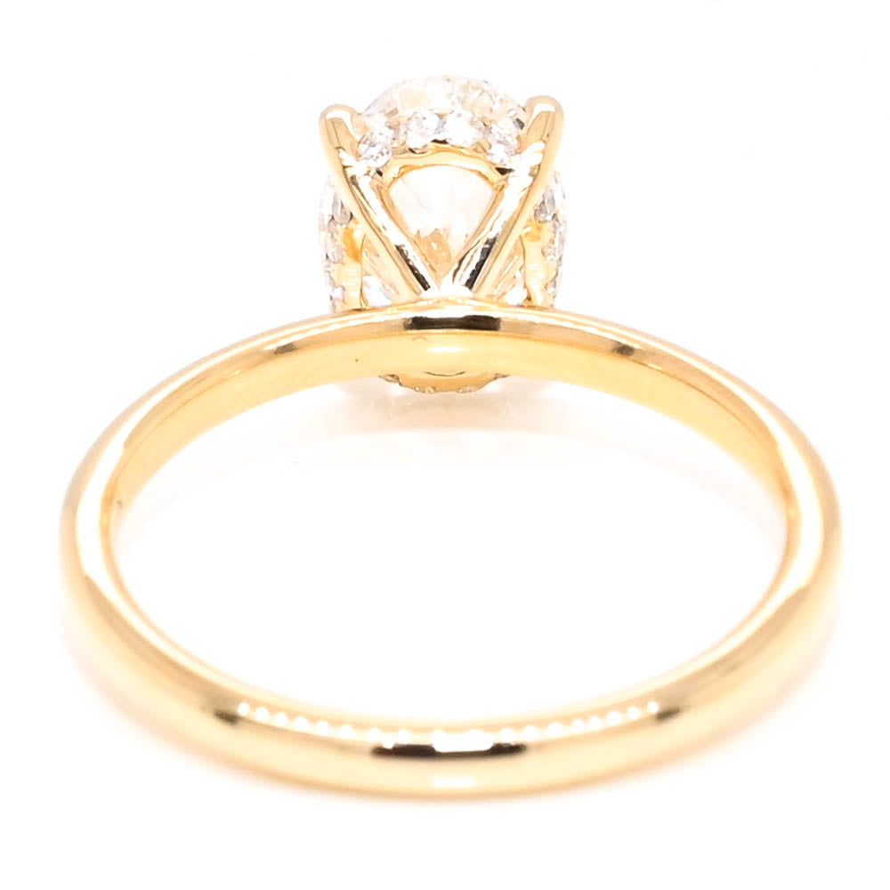 Graziella 14KT Yellow Gold 2.13CTW Oval Shape LAB Created Diamond Hidden Halo Set Engagement Ring.