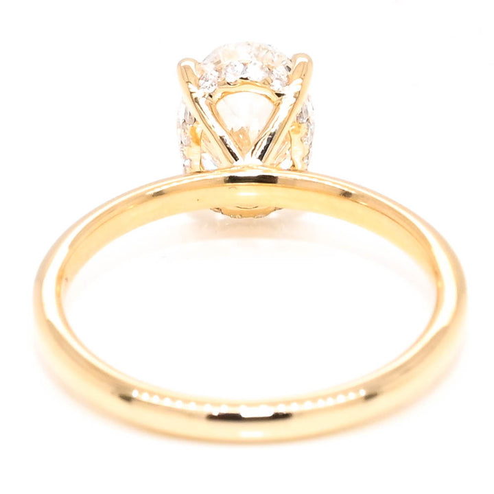 Graziella 14KT Yellow Gold 2.13CTW Oval Shape LAB Created Diamond Hidden Halo Set Engagement Ring.