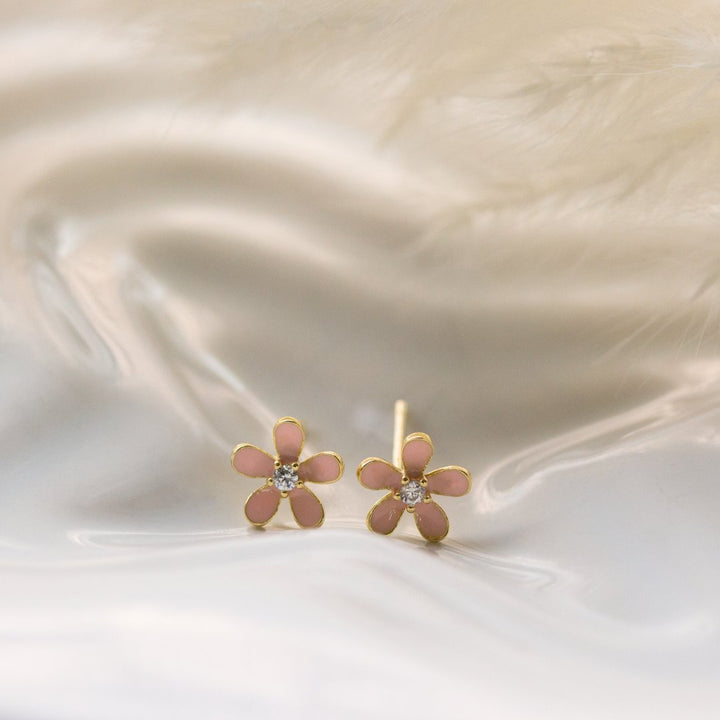 Graziella Sterling Silver Gold Vermeil CZ Mini Flower Stud Earrings