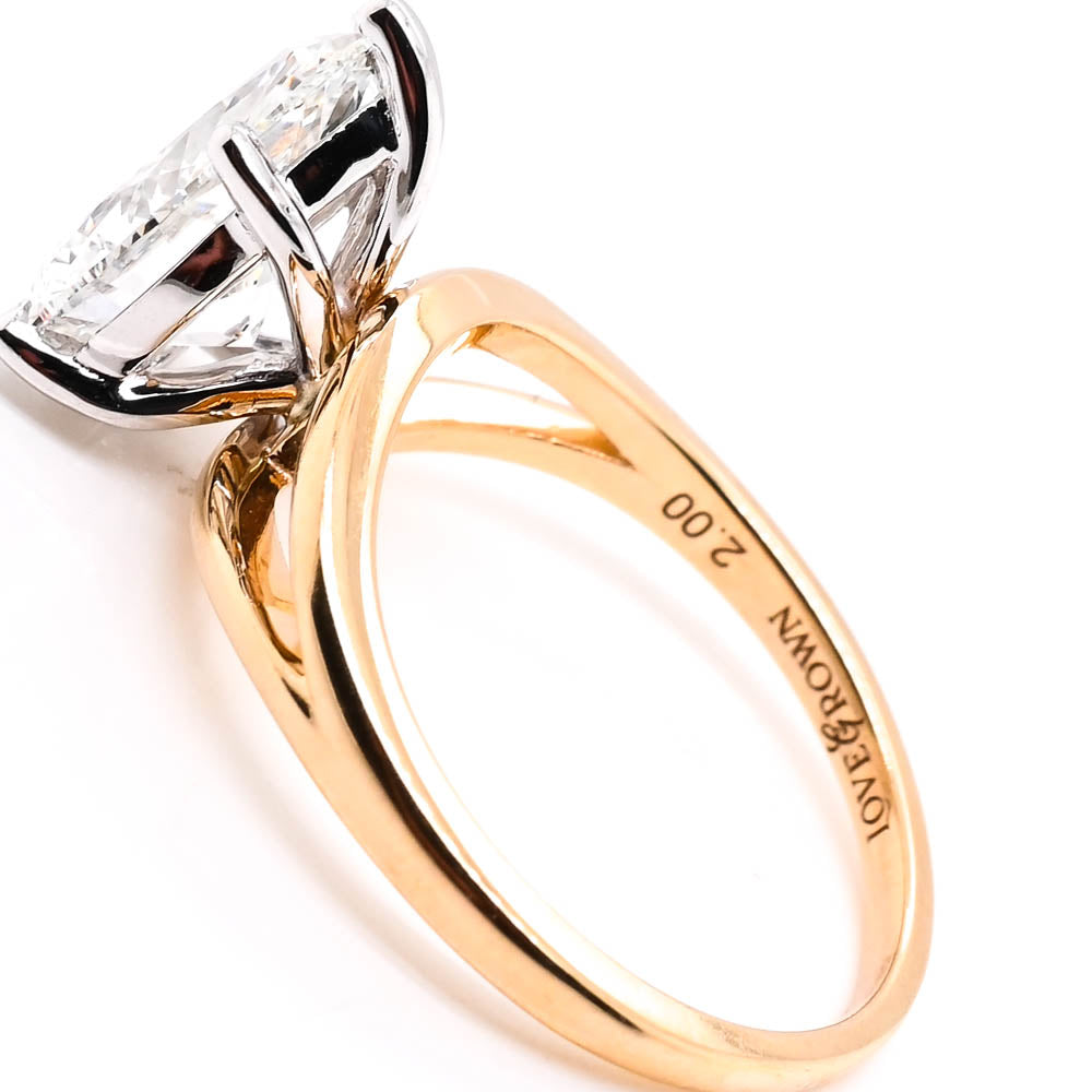 14KT White & Yellow Gold 2.00CT Pear Shape Lab Created Diamond Solitaire Engagement Ring.