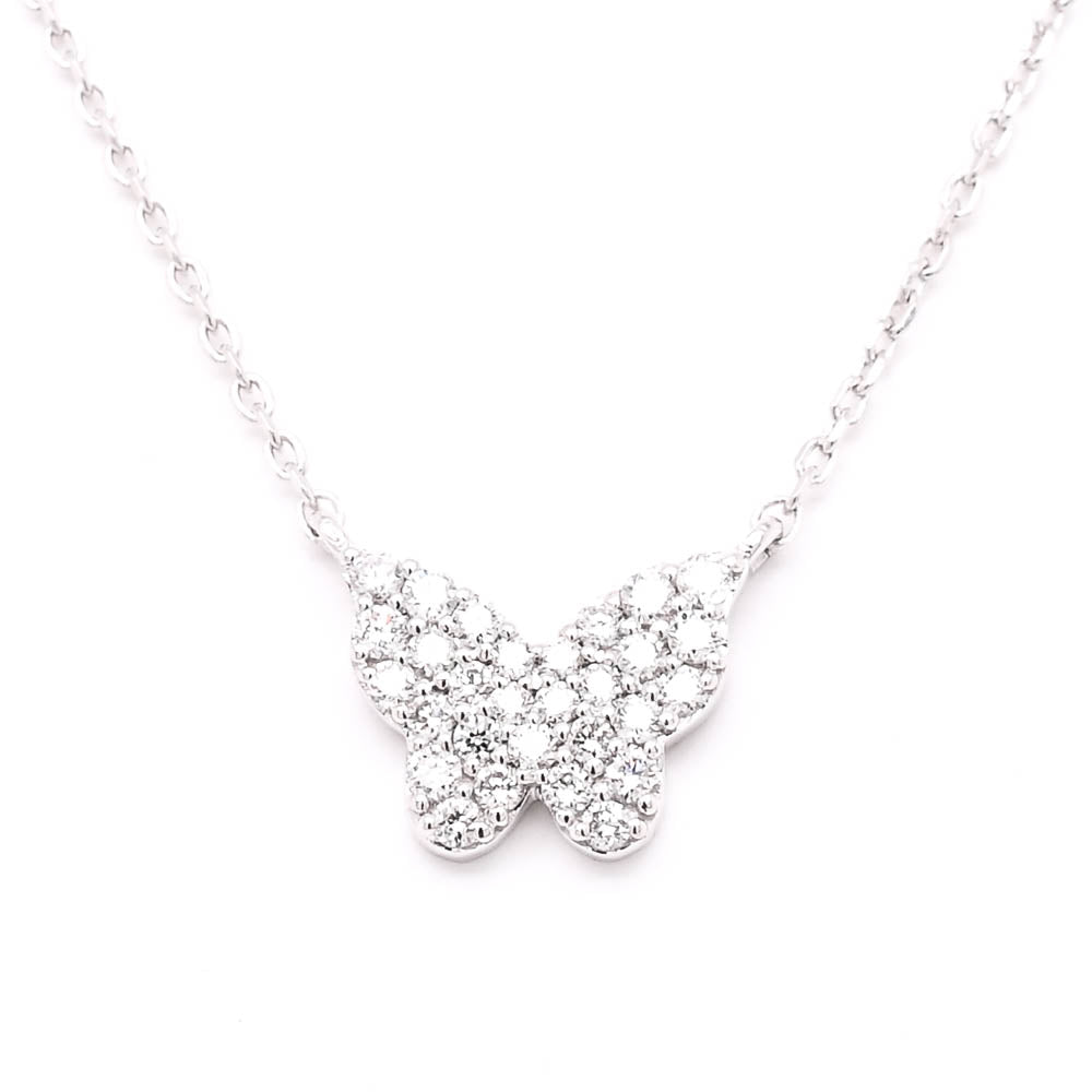 14KT White Gold 18" 0.06CTW Diamond Butterfly Necklace.