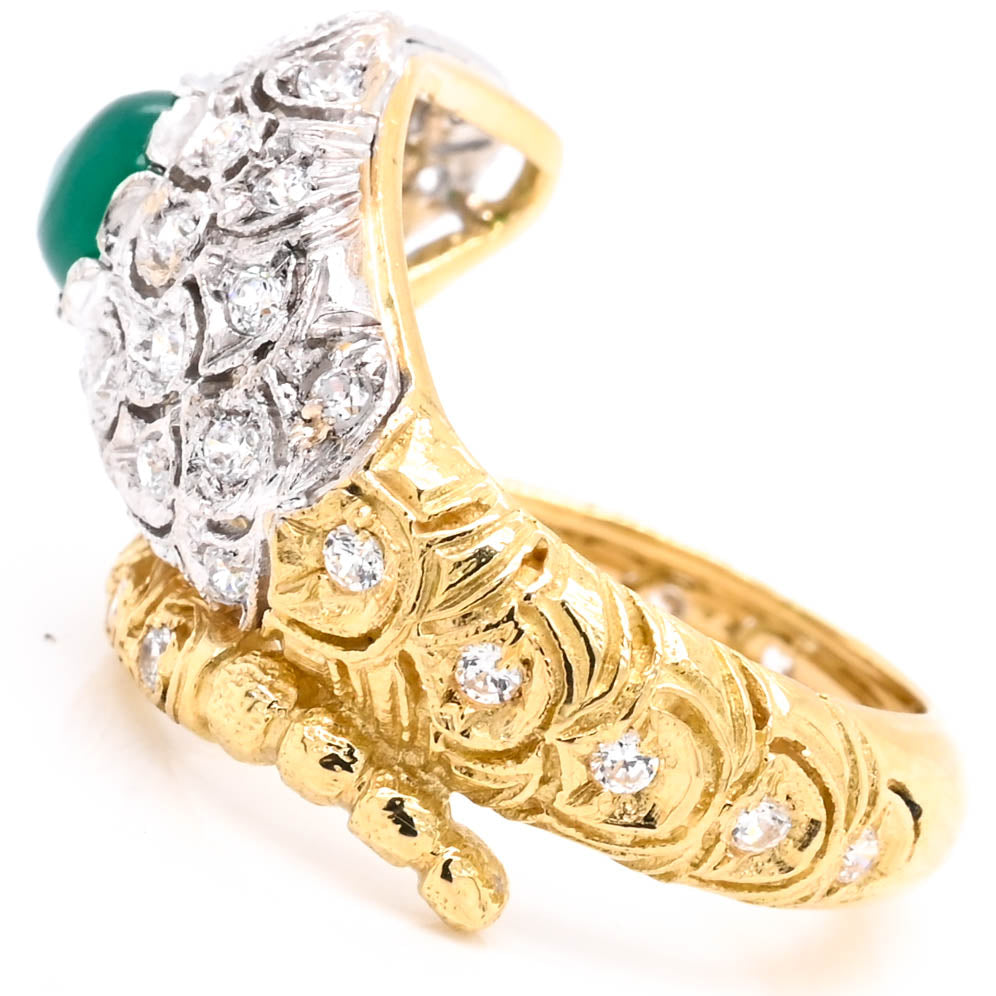 Graziella 18KT Yellow &amp; White Gold White &amp; Green Cubic Zirconia Snake Ring - Size 7