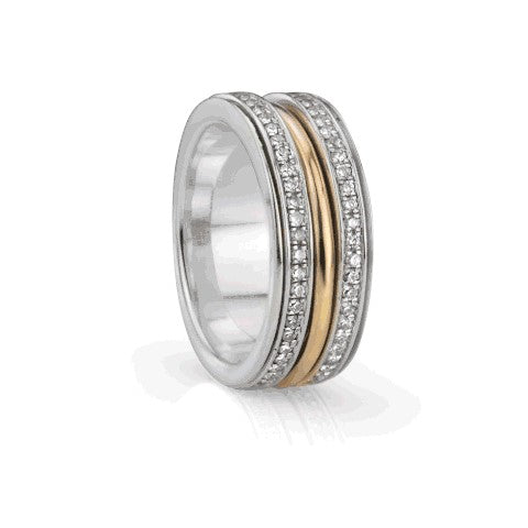 Inspire Meditation Ring. Sterling Silver, 10KT Gold, and C.Z. Size 8.