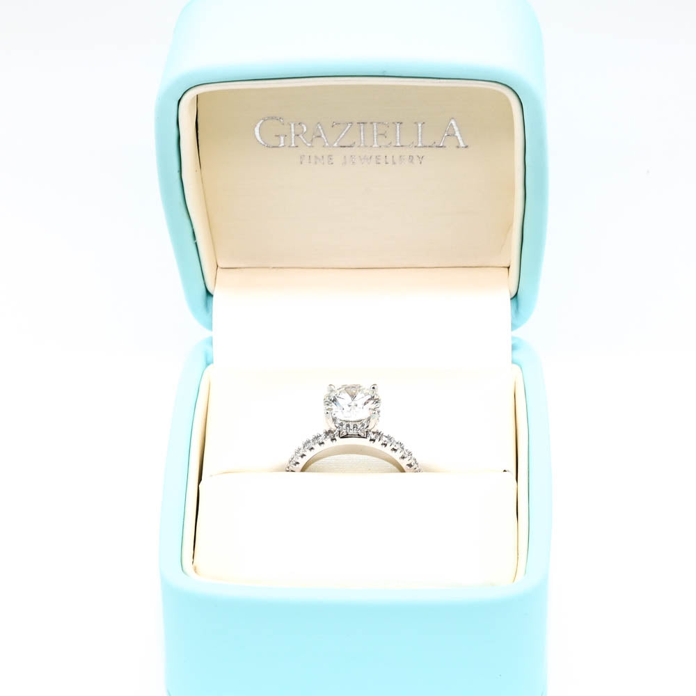 10KT White Gold 3.10CTW Round Brilliant LAB Created Diamond Accented Engagement Ring.