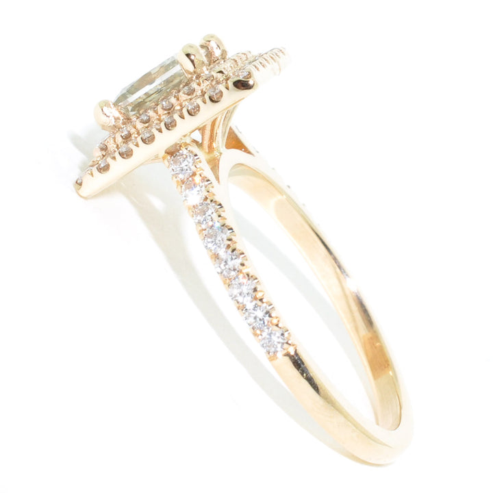14KT Yellow Gold 1.71CTW Princess Cut Diamond Halo Set Engagement Ring.