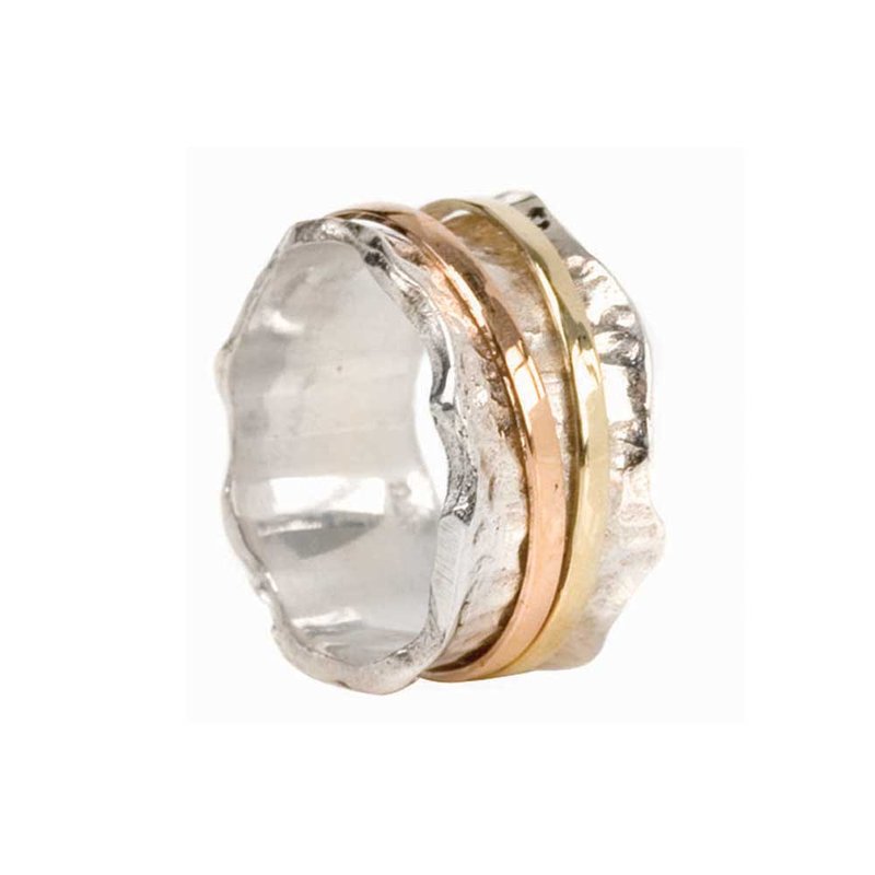 Breeze Meditation Ring. Sterling Silver, 9KT Yellow and Rose Gold. Size 7.