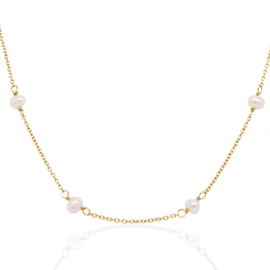 Graziella Sterling Silver Dainty Pearl Chain Necklace.