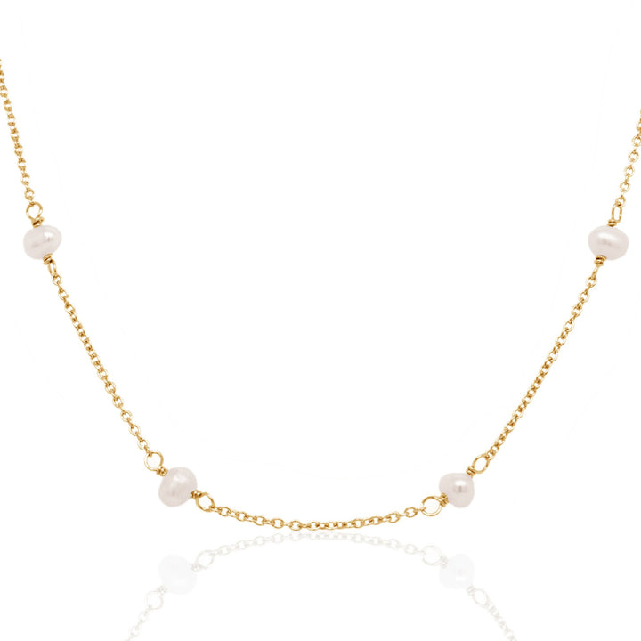 Graziella Sterling Silver Dainty Pearl Chain Necklace.