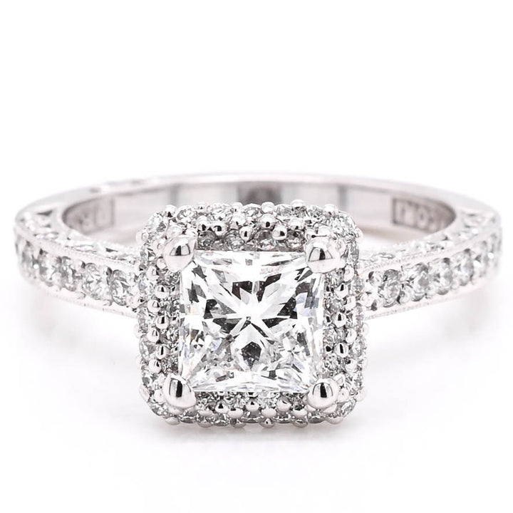 18KT White Gold 1.62CTW Princess Cut Lab Grown Halo Set Tacori Diamond Engagement Ring.