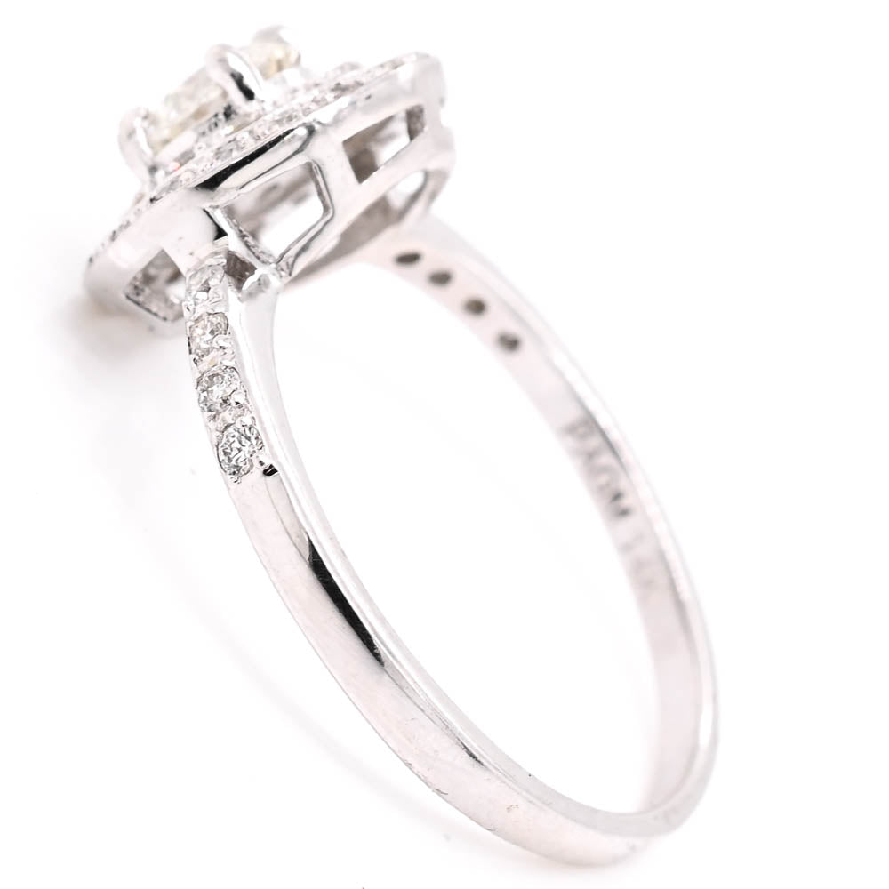14KT White Gold 0.81CTW Round Brillinat Diamond Double Halo Set Engagement Ring.