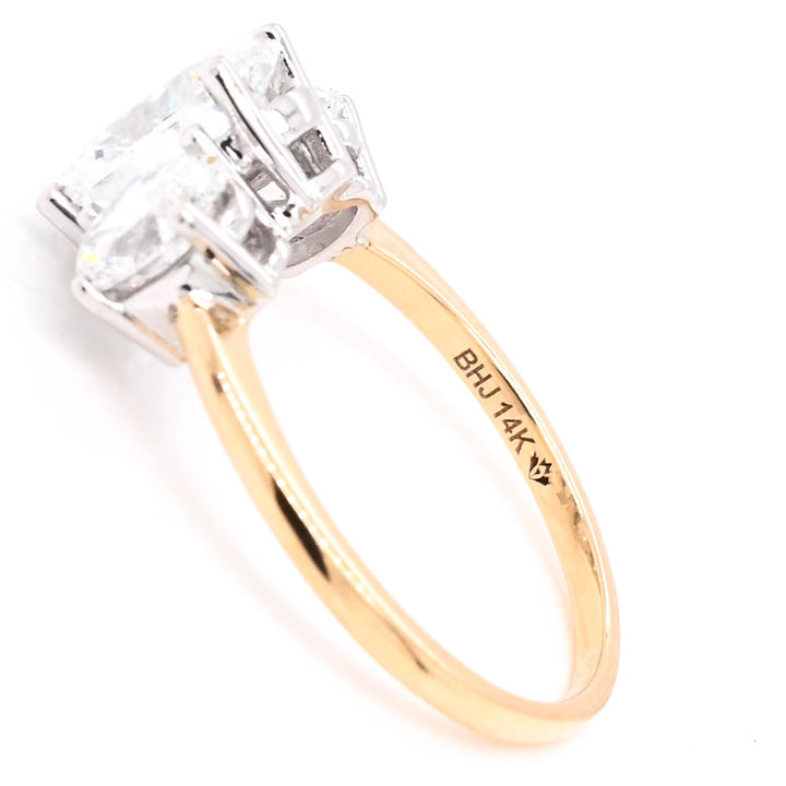14KT Yellow & White Gold 2.50CTW Oval Shape Lab Created Diamond 3 Stone Engagement Ring.
