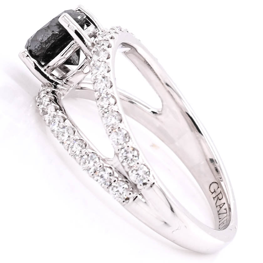14KT White Gold 1.75CTW Round Brilliant Black & White Diamond Ring.