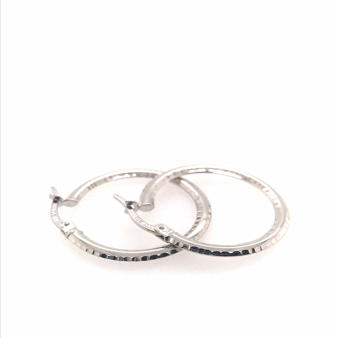 10KT White Gold Medium Hoop Earrings.