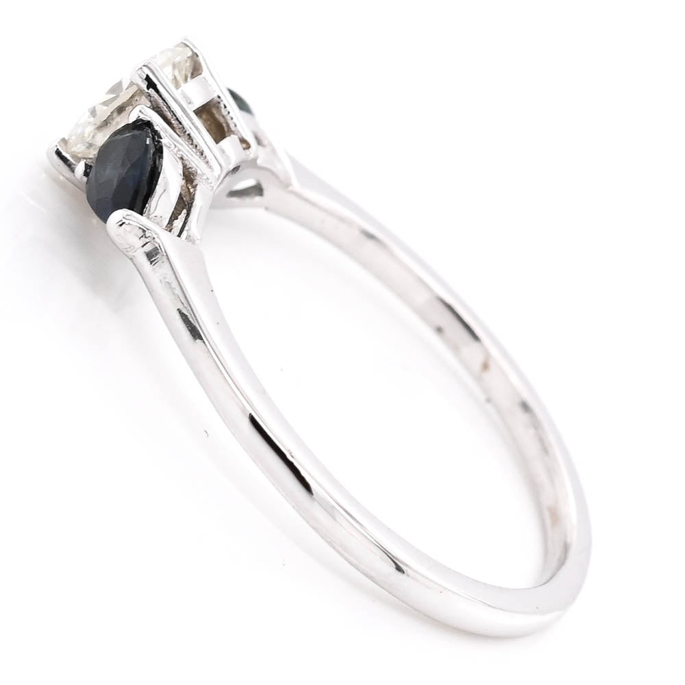 14KT White Gold 0.46CTW Blue Sapphire & Diamond Ring.