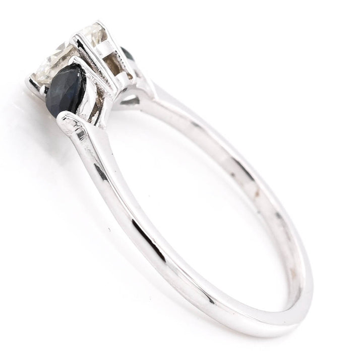 14KT White Gold 0.46CTW Blue Sapphire & Diamond Ring.