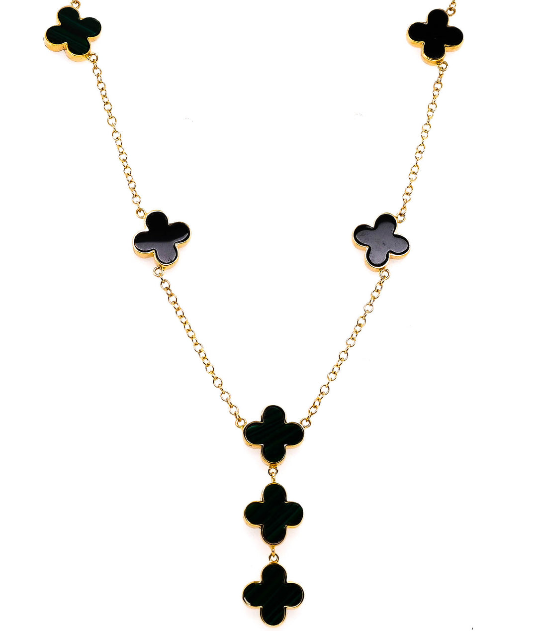 14KT Yellow Gold 18" Black Onyx & Malachite Reversabel Necklace.