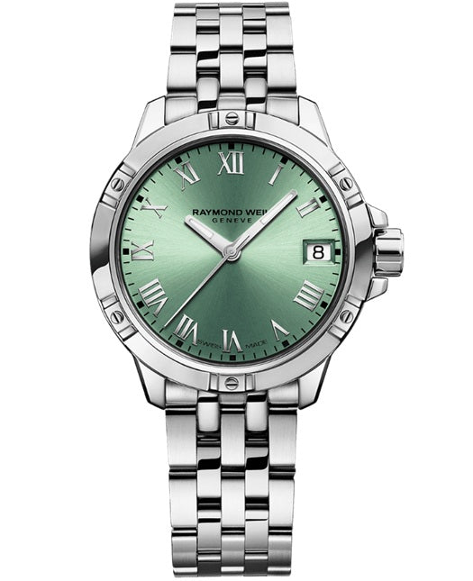 Raymond Weil Tango Classic Quartz Green Dial Steel Date 30mm Watch. 5960-ST-00520