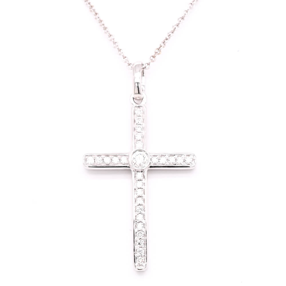 18KT White Gold 20" 0.17CTW Diamond Cross Necklace.