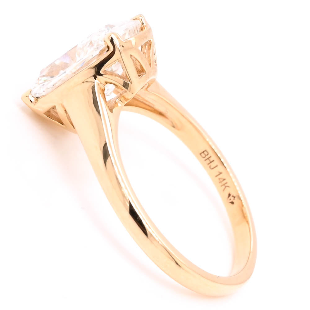 14KT Yellow Gold 3.00CT Cushion Cut Lab Created Vitage Inspired Solitaire Engagement Ring.
