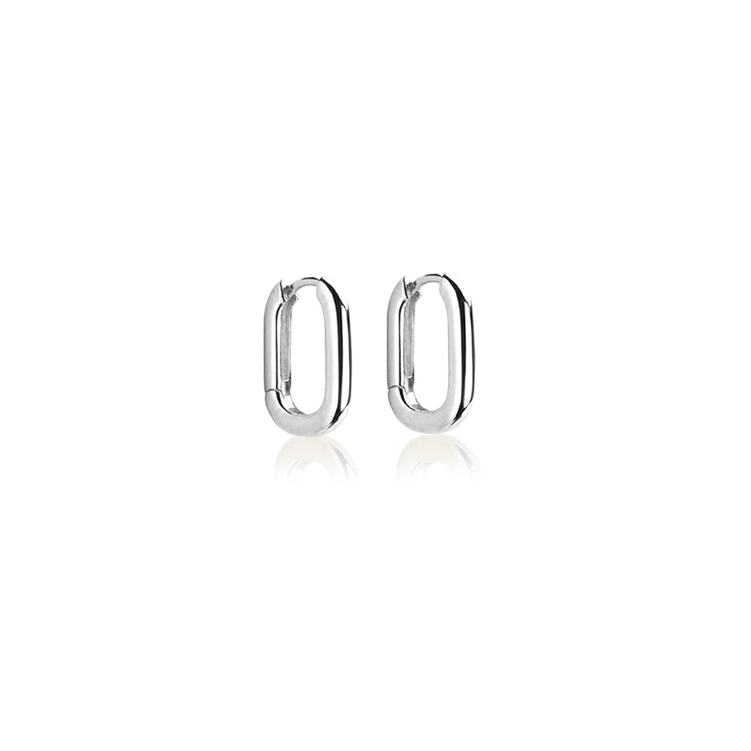 Graziella Sterling Silver Rhodium Plated Classic Oval Huggies Earrings.