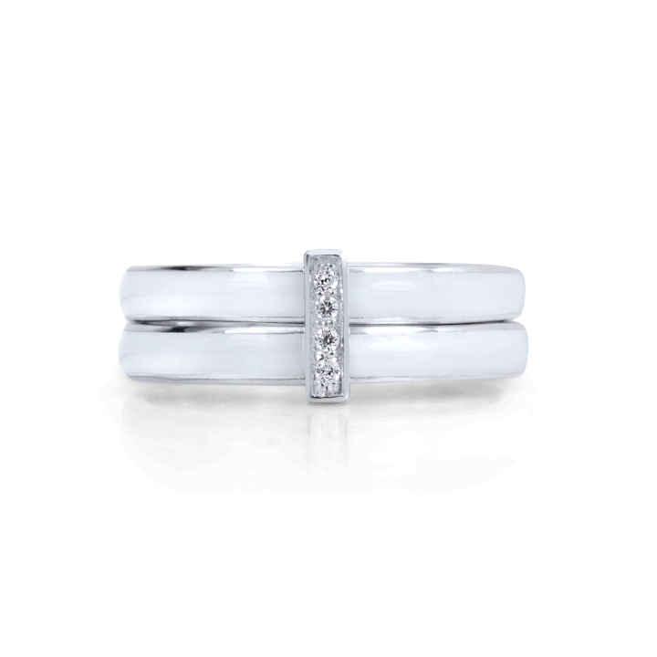 Serendipity Meditation Ring. Sterling Silver, White Enamel, and C.Z. Size 9.
