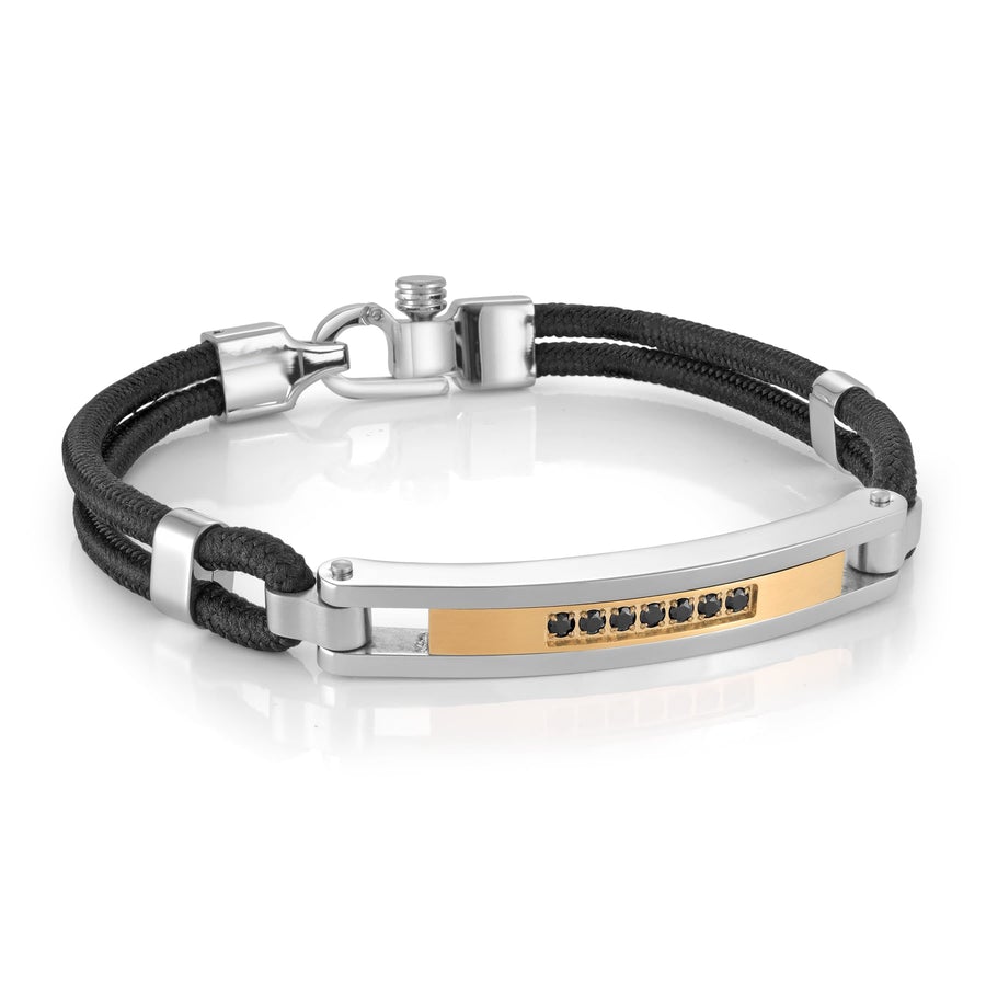 Italgem steel 8.5" Stainless Steel CZ ID Plate Cord Bracelet