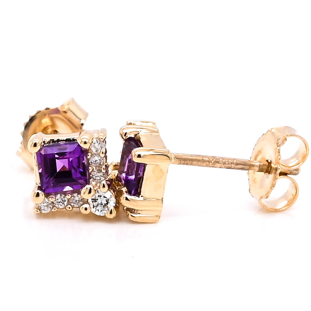 Fire & Ice 10KT Yellow Gold Amethyst & Canadian Diamond Stud Earrings.