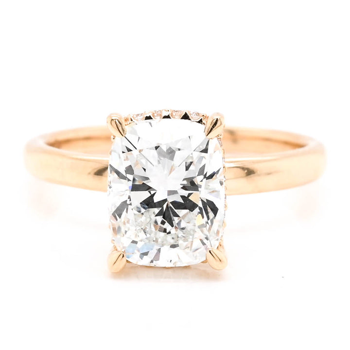 14KT Yellow Gold 2.10CTW Cushion Cut Lab Grown Diamond Hidden Halo Engagemet Ring