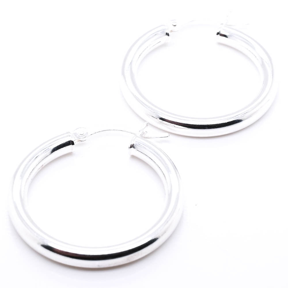 Sterling Silver 25x3mm Polished Hoop Earring.