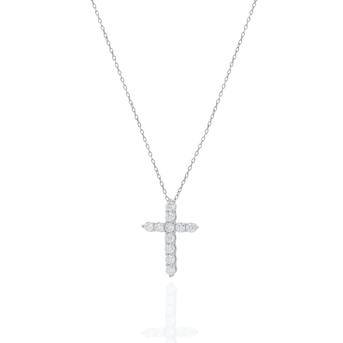 Sterling Silver 18" 1.00CTW LAB Created Diamond Cross Necklace.