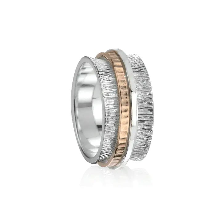 Meditation Ring "Mantra" Sterling Silver 9KT Gold. Size 8.