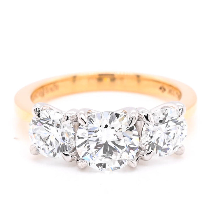 10KT Yellow Gold  2.00CTW Round Brilliant Lab Created 3 Stone Diamond Engagement Ring.