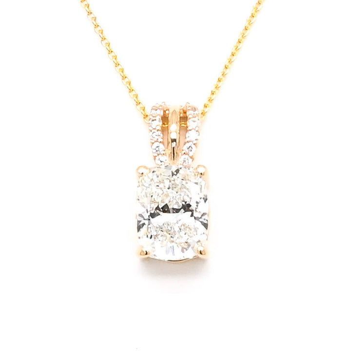 Graziella 10KT Yellow Gold 18" 2.06CTW Elongated Cushion Cut LAB Created Diamond Necklace.