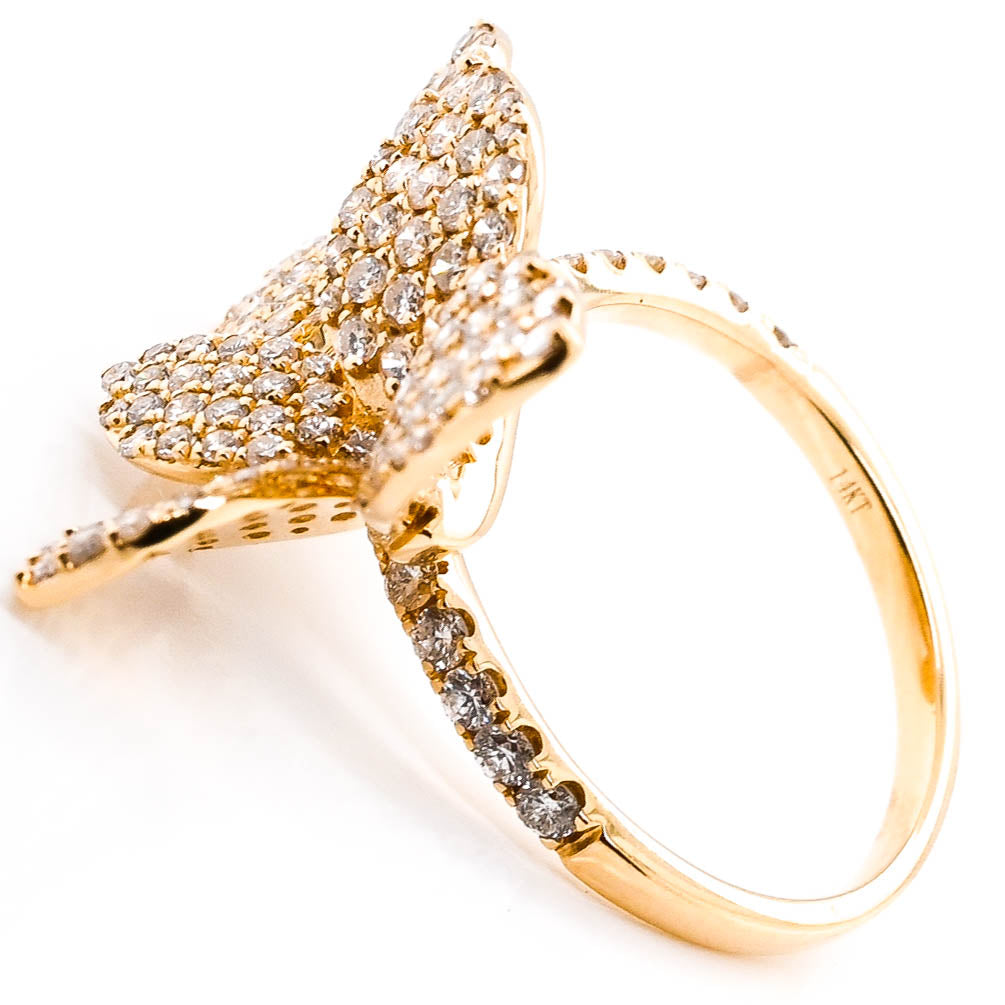 14KT Yellow Gold 1.65CTW Diamond SI F-G Colour Double Butterfly Ring.