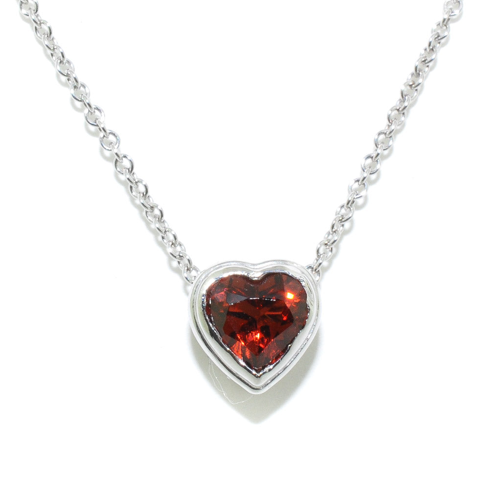 10KT White Gold 18" Heart Shaped Garnet and Diamond Necklace.