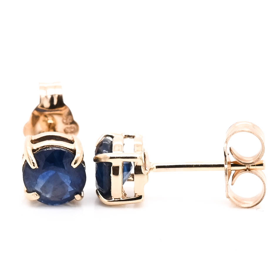 14KT Yellow Gold 5mm Blue Sapphire Earrings.