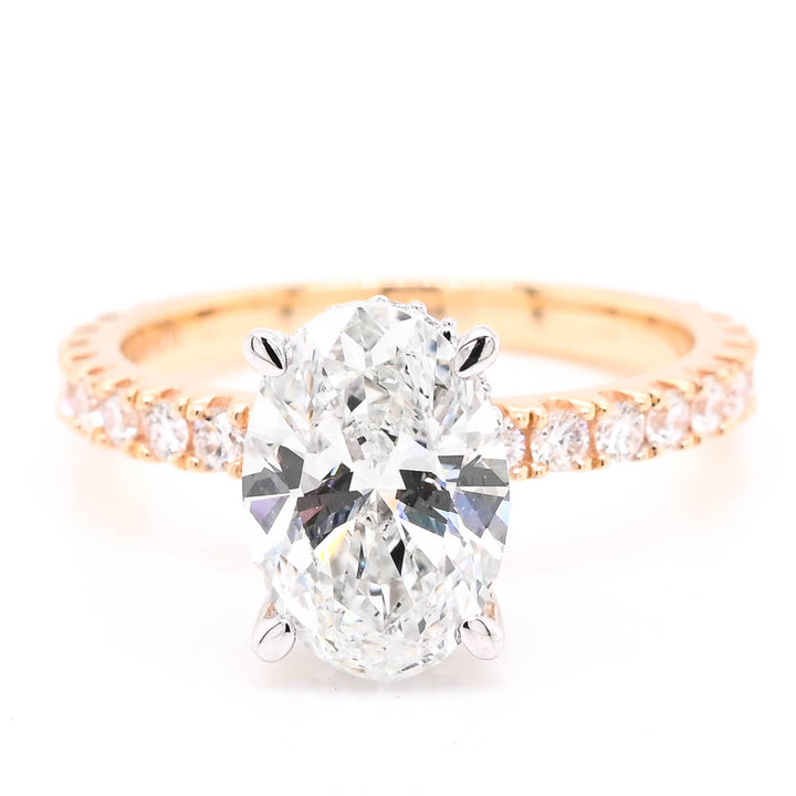 14KT Yellow & White Gold 2.60CTW Oval Shape LAB Created Diamond Engagement Ring.