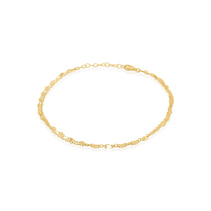 Sterling Silver Gold Vermeil 10" Double Strand Valentino and Rolo Chain Anklet.