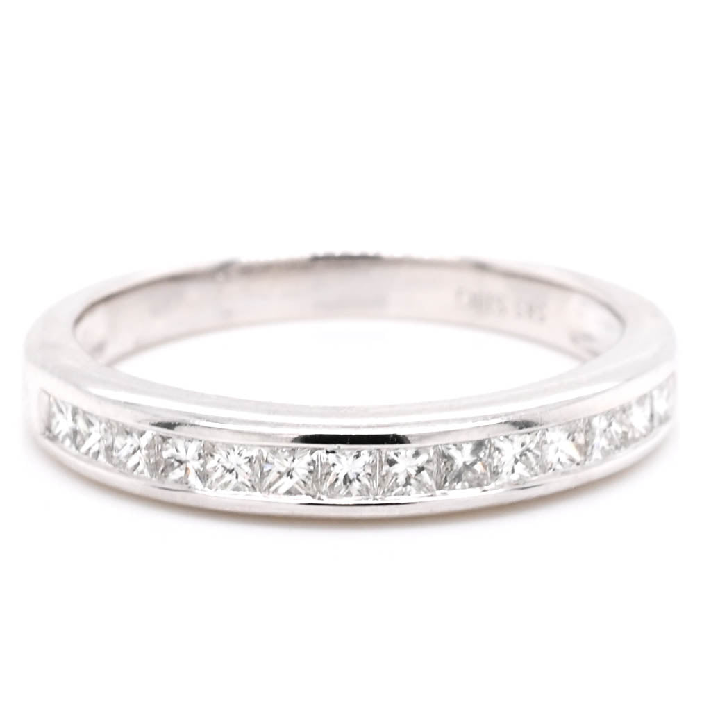 14KT White Gold 0.40CTW Princess Cut Diamond Chanel Set Diamond Wedding Band.