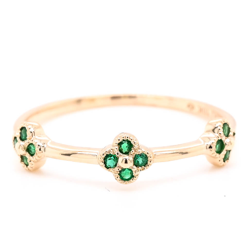 10KT Yellow Gold Emerald Flower Ring.