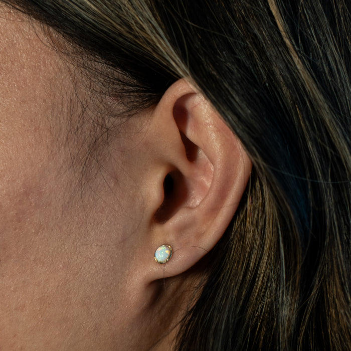 10KT Yellow Gold Bezel Set Opal Earrings.