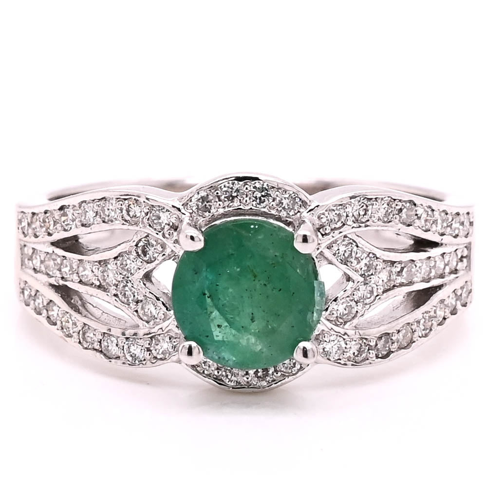 graziella 14KT White Gold 0.90CT Emerald & Diamond Ring
