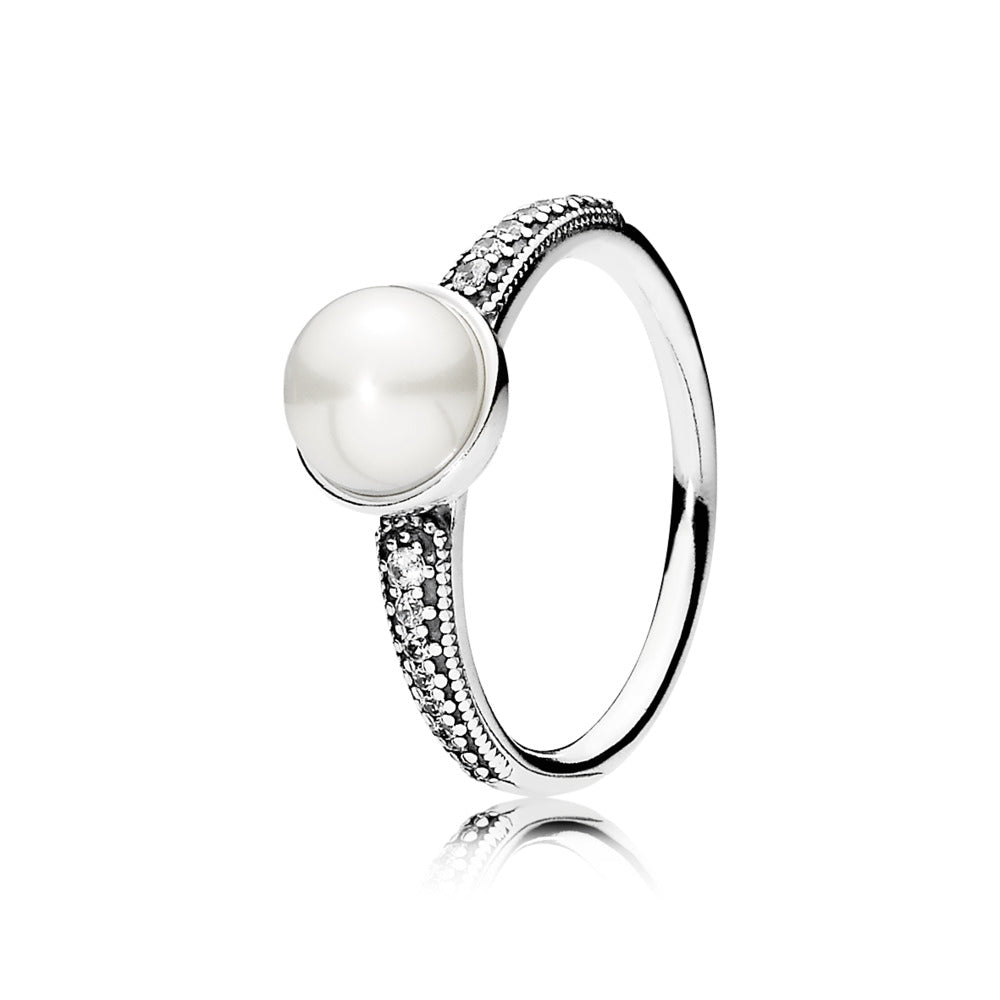 Elegant Beauty, White Pearl & Clear CZ
