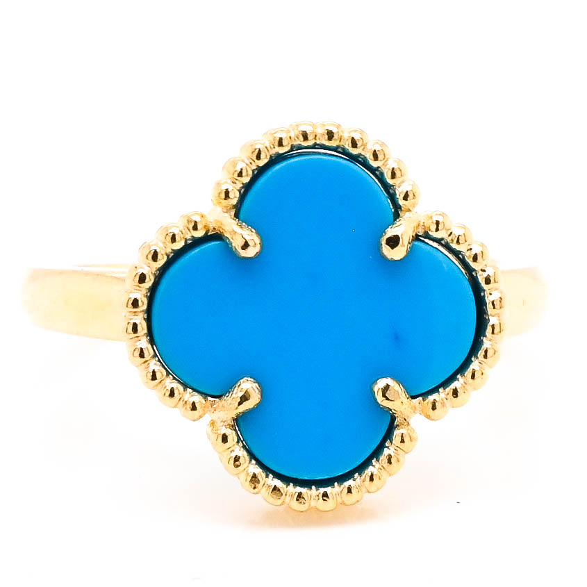 10KT Yellow GoldTurquoise Flower Ring.