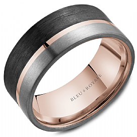 Bleu Royale 14KT Rose Gold, Tantalum & Carbon Fiber Wedding Band.